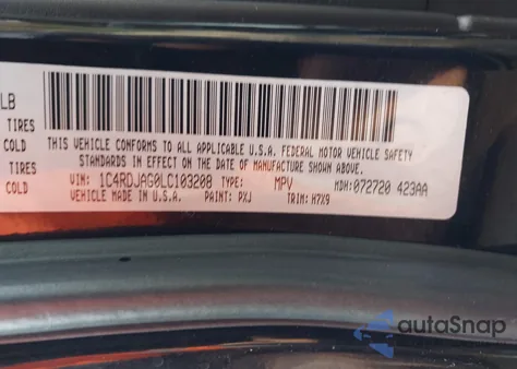 2020 Dodge Durango Sxt Plus Awd z USA, uszkodzony, nr VIN 1C4RDJAG0LC103208